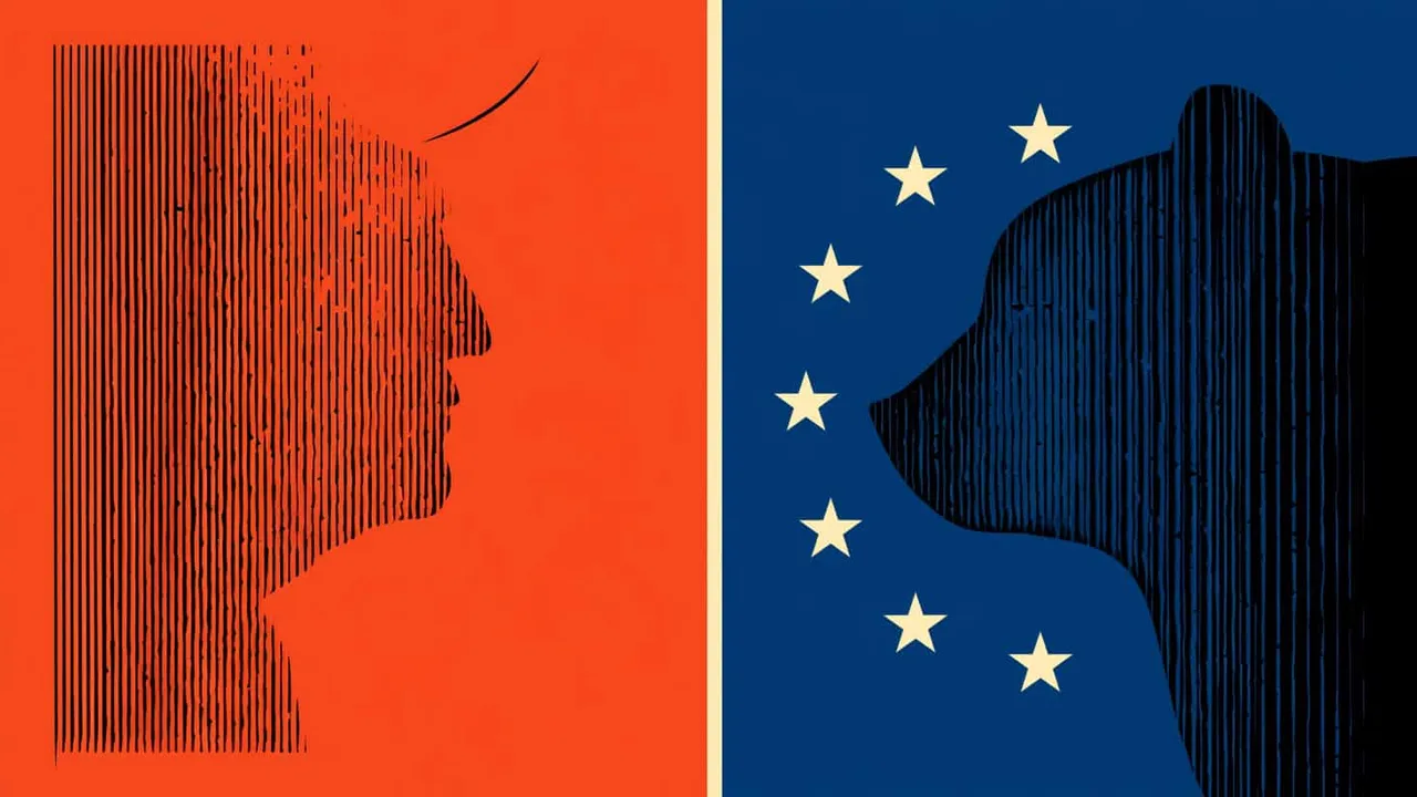 Silhouettes of a human face and a dog with EU flag stars, symbolising energy dependence.