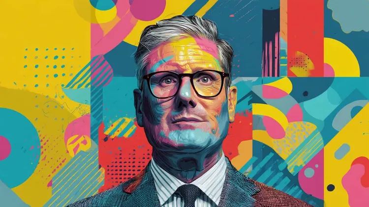 Man with glasses, colourful abstract background, Social Europe.