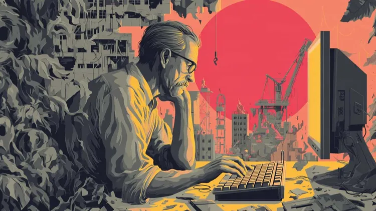Digital worker — man using computer, Social Europe.