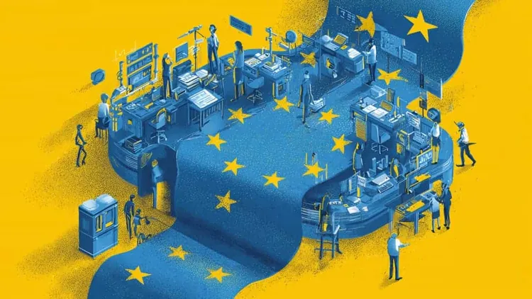 Illustration of European Union digital infrastructure and policy.