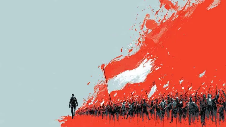Protester with Polish flag and crowd, Social Europe.