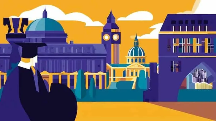 London skyline with Big Ben, Tower Bridge, and the London Eye.