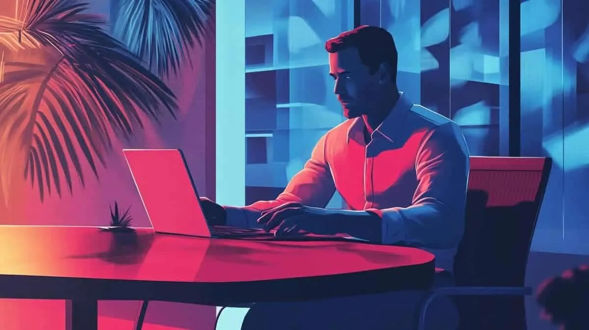 Man working on a laptop at night.