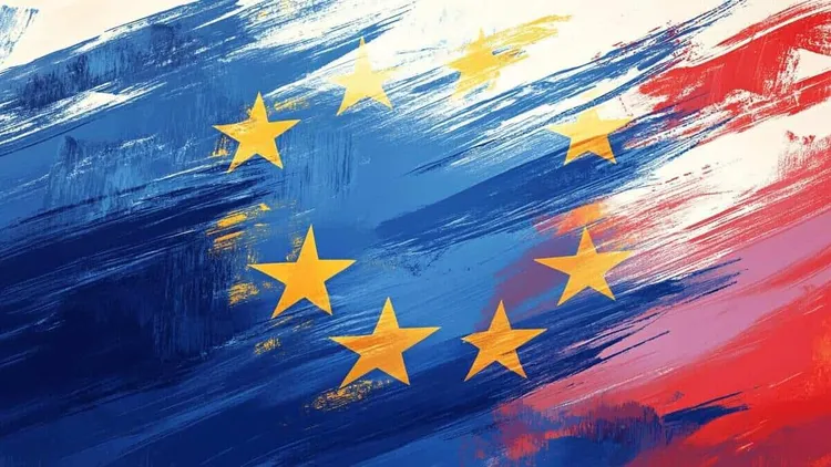European Union flag with brushstroke effect.